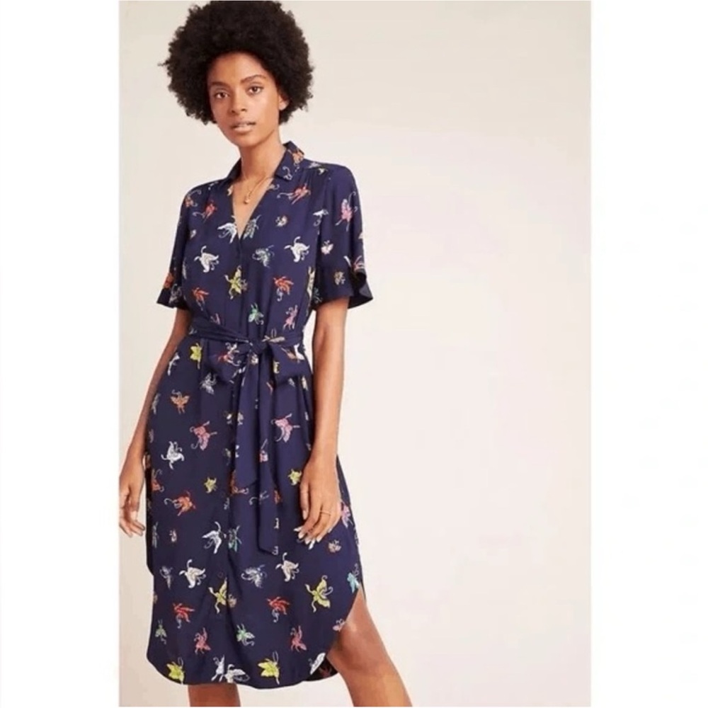 Anthropologie Midi Flutterby Navy Butterfly Dress- M